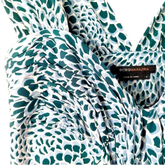 BCBGMAXAZRIA Teal Green Abstract Bodycon Sweetheart Ruched Twist-Knot Dress Sz S - Picture 11 of 15